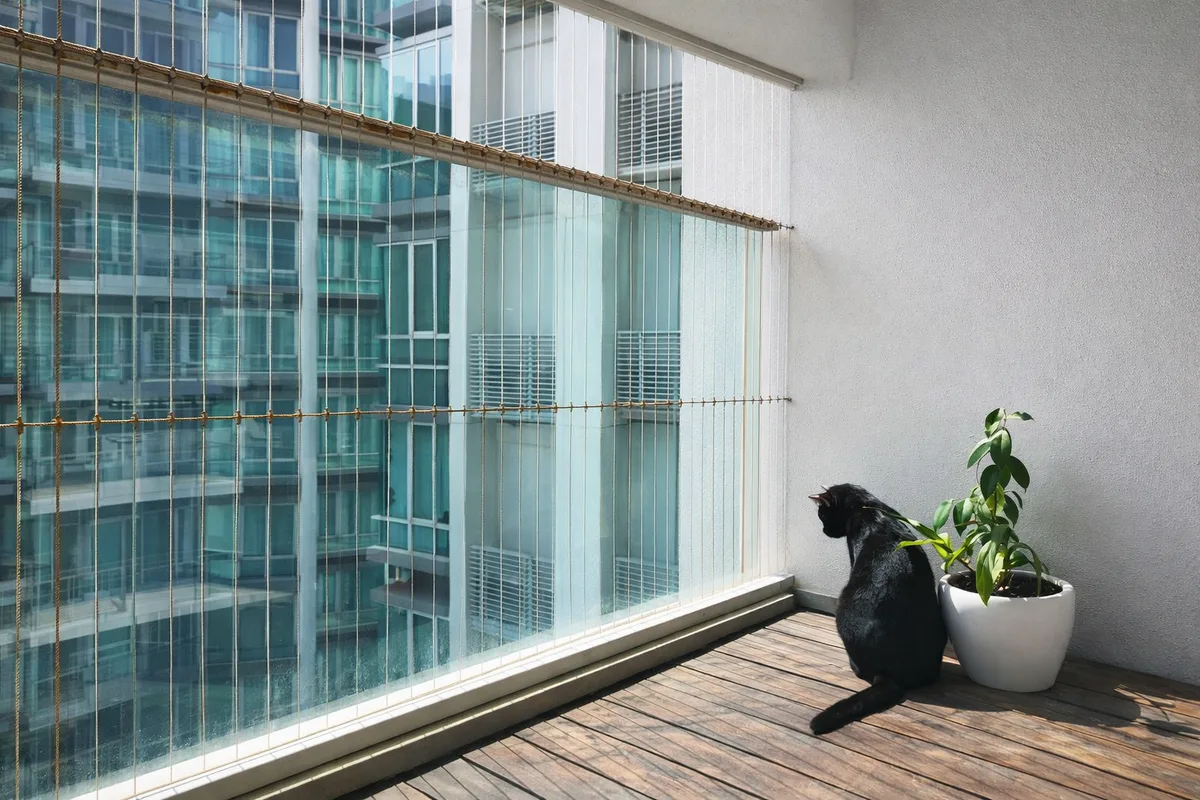Invisible window grills are installed on home windows for family safety.