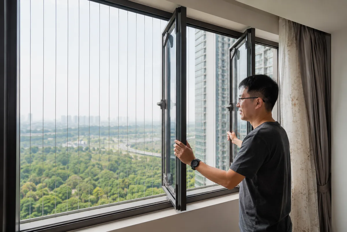 Openable invisible grille installed on bedroom window for safer living