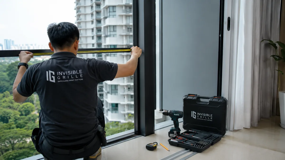 Custom-fit invisible grille measurement for condo balcony installation