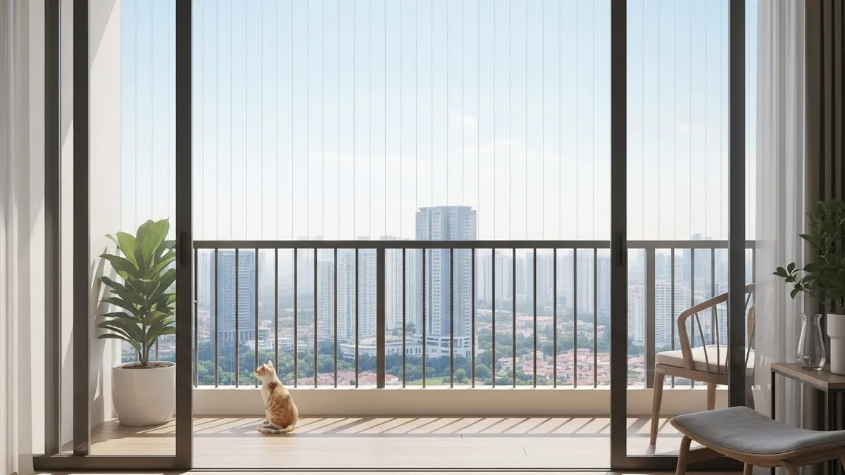 Invisible grill installed on high-rise condo balcony in Kuala Lumpur