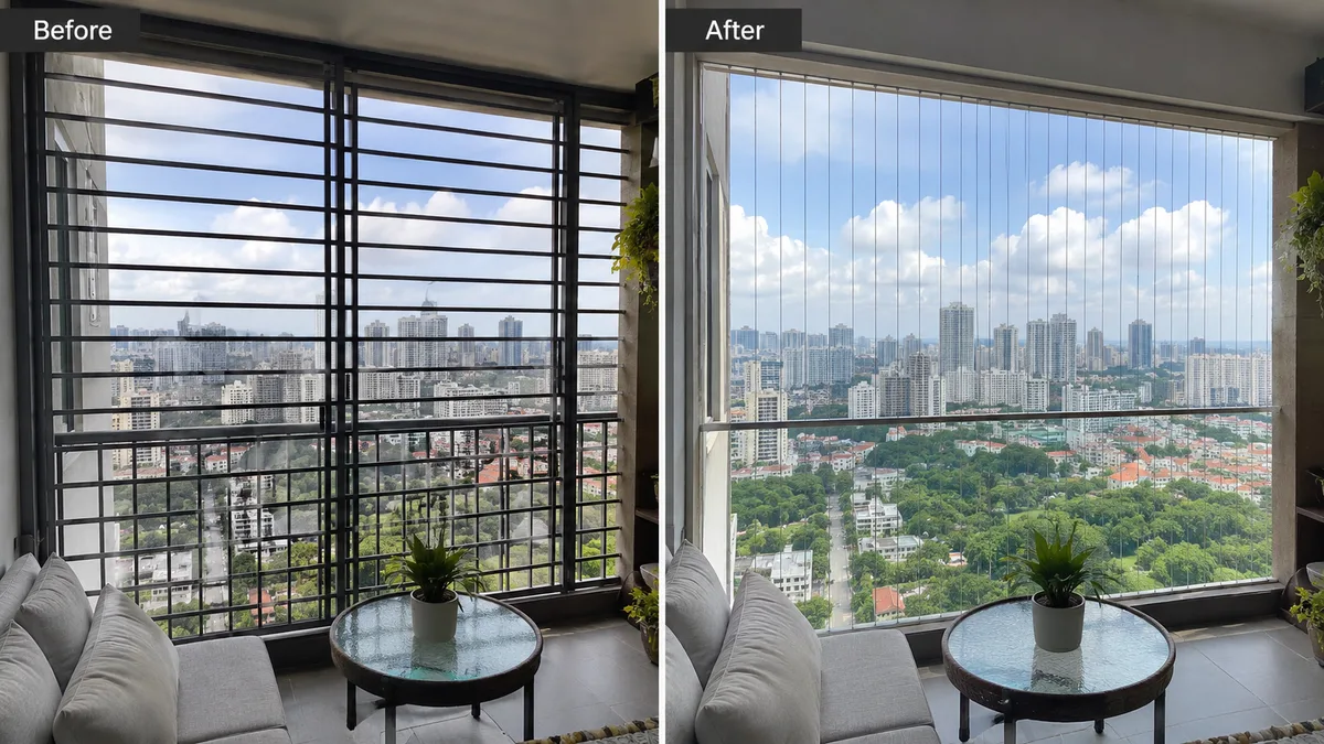 Traditional metal grille versus modern invisible grille installation comparison
