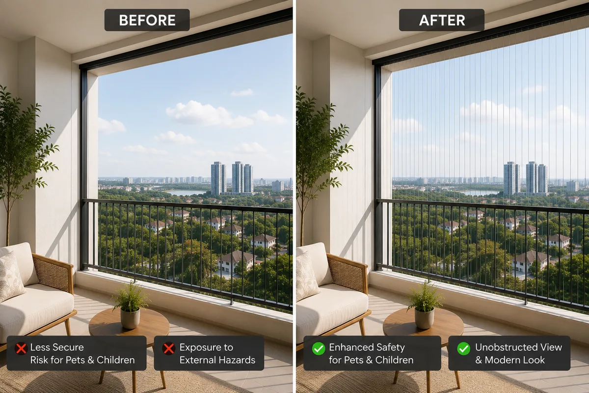 Invisible grill for windows installed in a nursery room for extra safety.