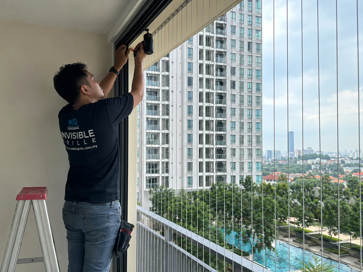 Modern Kuala Lumpur condo balcony with invisible grille installed