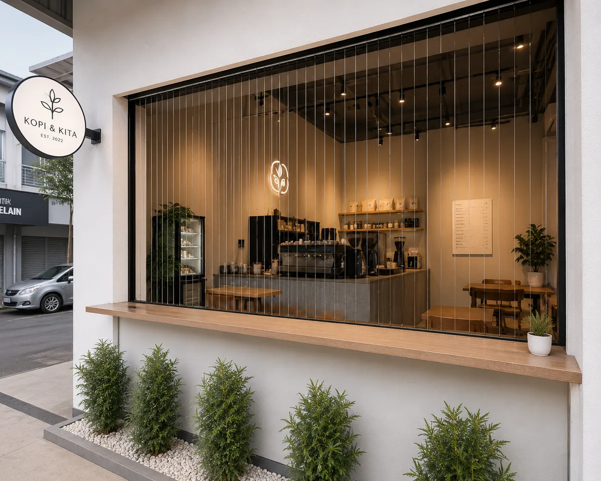Invisible set diamond grill fitted across a balcony opening in a residential tower.