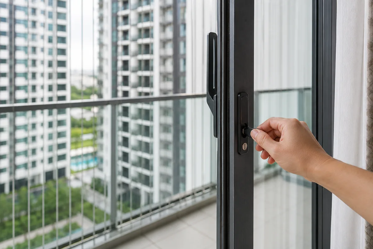 Parent locking balcony door for child safety