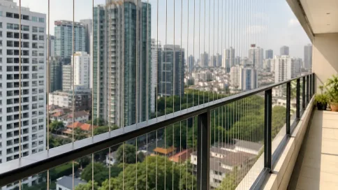 Panel invisible grille gelongsor boleh buka di balkoni bangunan tinggi dengan pemandangan bandar
