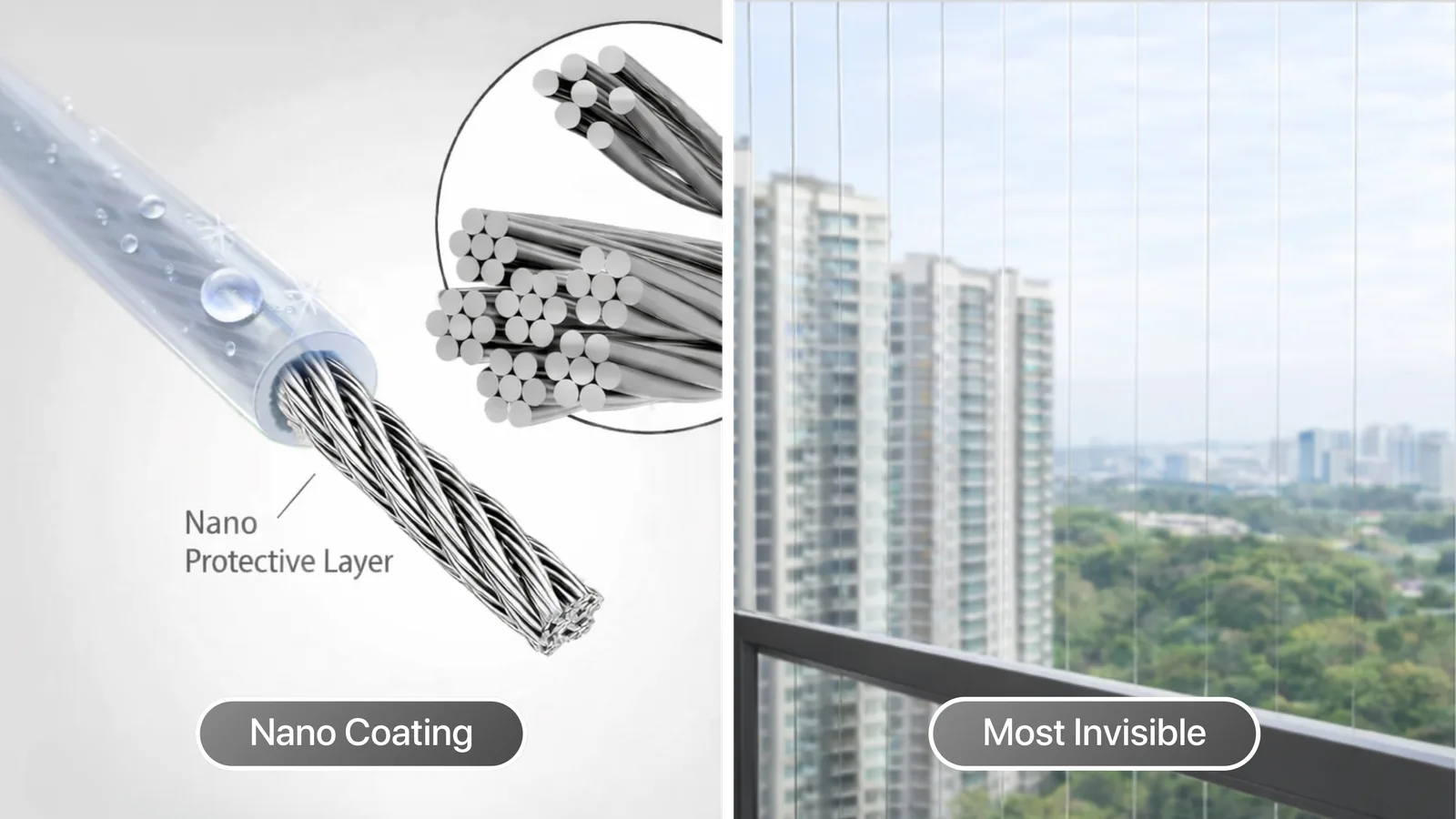 Transparent grilles for balcony in modern apartment