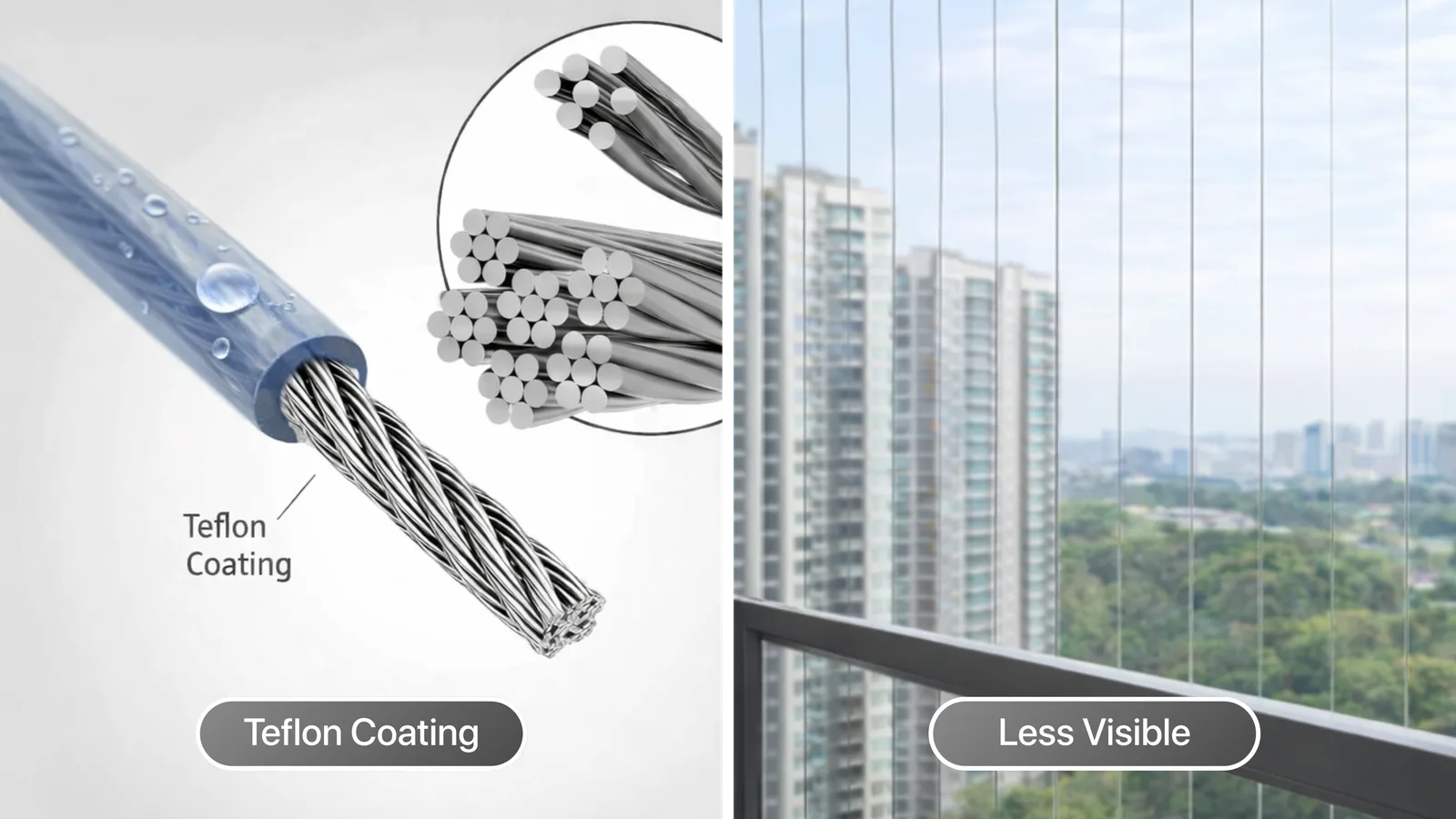 Stainless steel balcony grill design with invisible grille