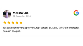 Google review by Melissa Choi, 5 stars — invisible grill does not spoil the view