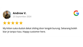 Google review by Andrew V., 5 stars — kitten can sit at the sliding door safely with invisible grill