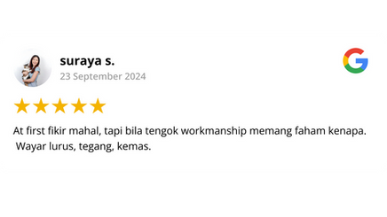 Google review by suraya s., 5 stars — invisible grill workmanship neat, wires straight and tight